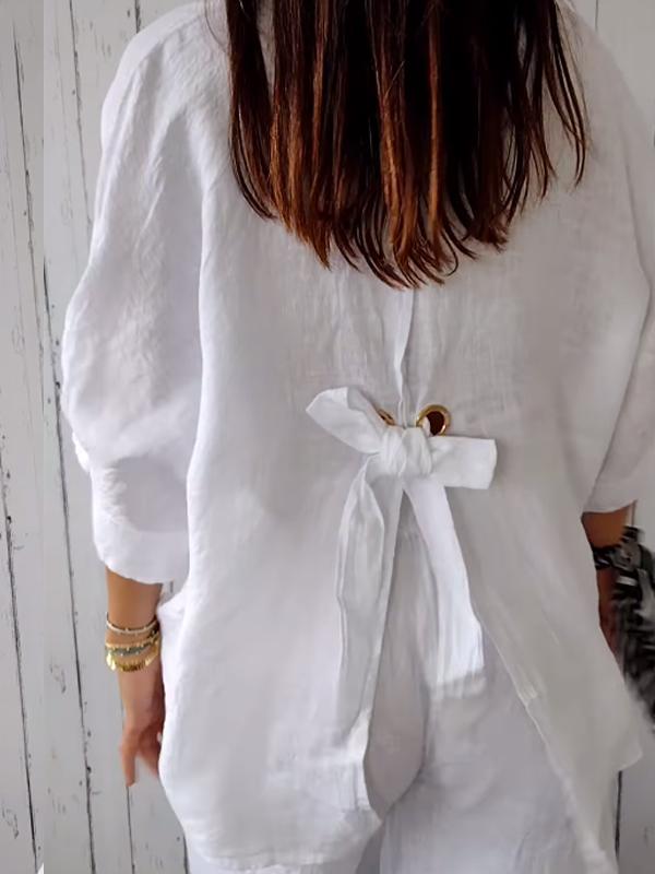 Cotton and Linen Solid Color Casual Shirt